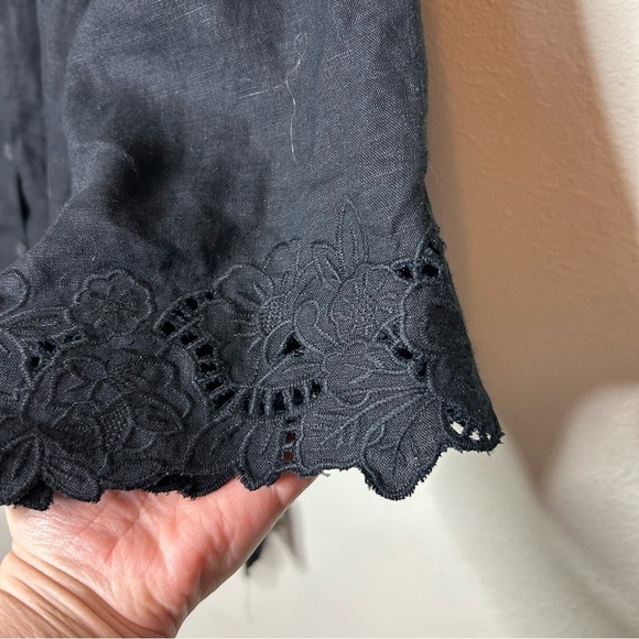 Jones New York Black Linen Button Down Shirt with Eyelet Detail Size 3X - Picture 4 of 6